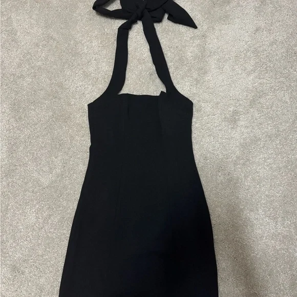 ZAHRA MINI DRESS - HALTER TIE SQUARE NECK BODYCON DRESS IN BLACK (US 2)